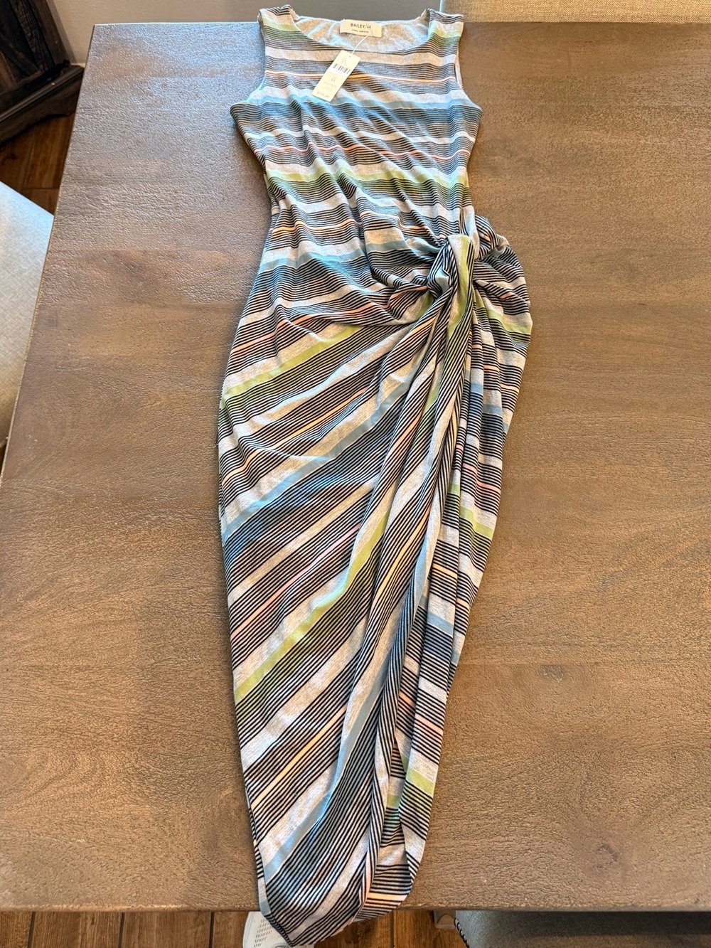 Anthropologie Striped Maxi Dress in Blue, Green, Gray, and White